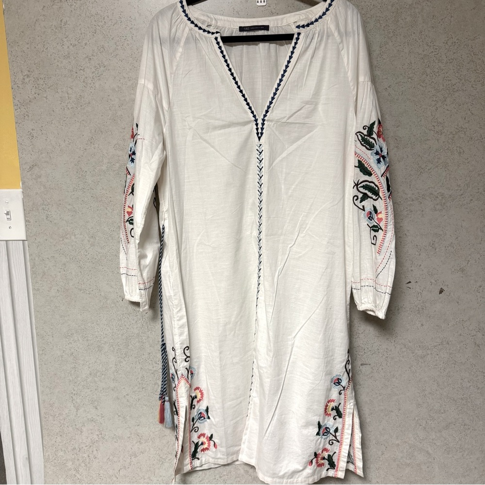 M&S COLLECTION WOMENS COLORFUL EMBRODIERY WHITE BOHO SUMMER CONCERTS BEACH DRESS